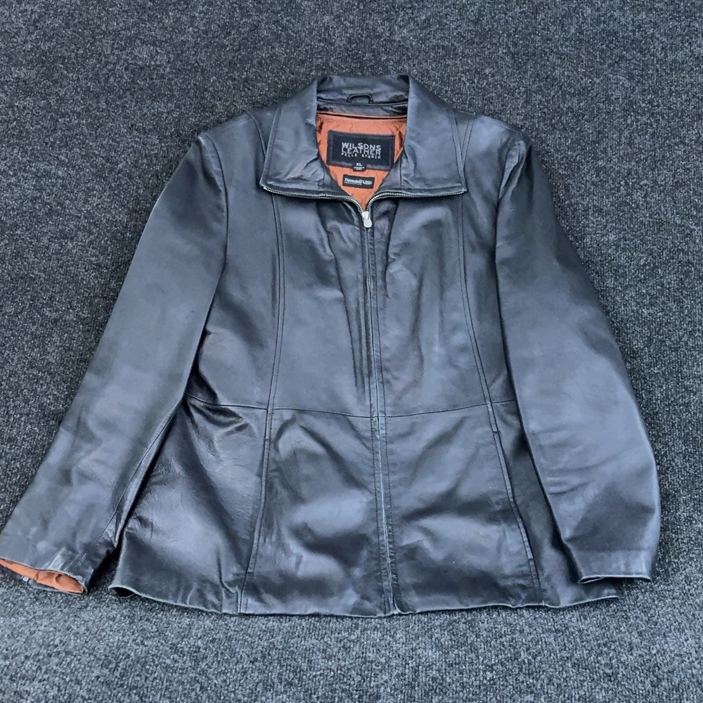 Wilsons Leather Jacket Womens XL Black Pelle Studio Thinsulate Full Zip Lined